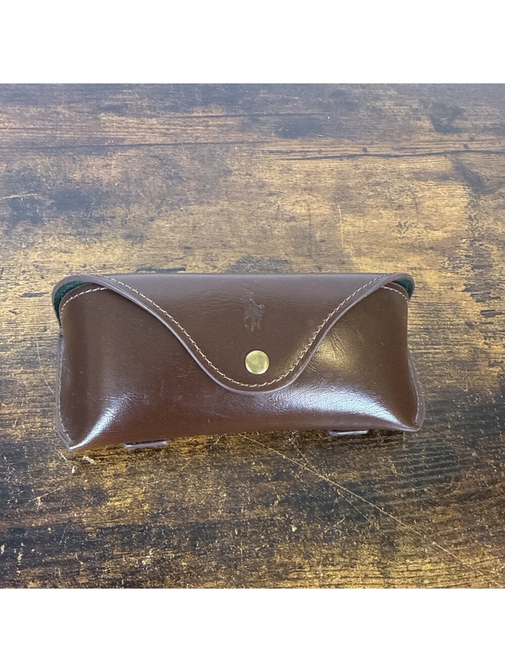 Polo Ralph Lauren Brown Hard Leather Sunglasses Glasses Case EUC